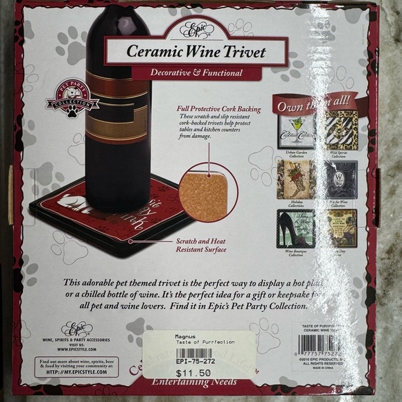 New in box! Ceramic wine trivet w/cat &wine bottle🐈⬛🍷decorative & functional - Picture 3 of 7